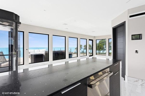 Interior, Kitchen, Marble, Recessed Lighting, Stainless Steel Appliances, Water