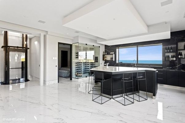 Interior, Kitchen, Marble, Recessed Lighting, Water, Wine Storage