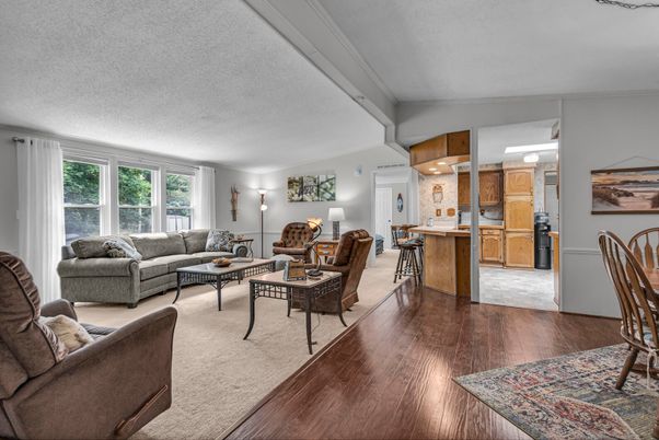 Interior, Kitchen, Living room, Recessed Lighting, Wood Texture Flooring
