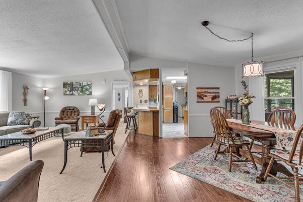 Dining room, Interior, Kitchen, Living room, Pendant Lights, Recessed Lighting, Wood Texture Flooring