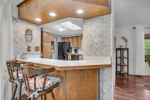 Interior, Kitchen, Recessed Lighting, Wooden Ceilings, Wood Texture Flooring
