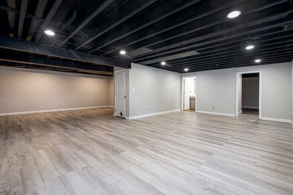 Empty room, Interior, Recessed Lighting, Wood Texture Flooring