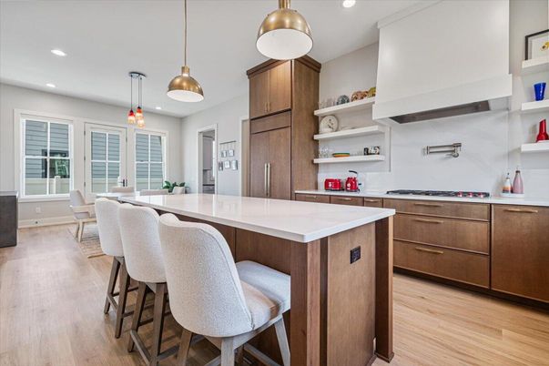 Interior, Kitchen, Pendant Lights, Recessed Lighting, Wood Texture Flooring