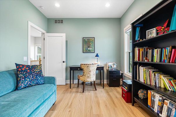 Home Office, Interior, Recessed Lighting, Wood Texture Flooring