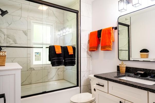 Bathroom, Glass Shower, Interior, Marble Walls