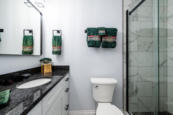 Bathroom, Glass Shower, Interior, Marble Walls