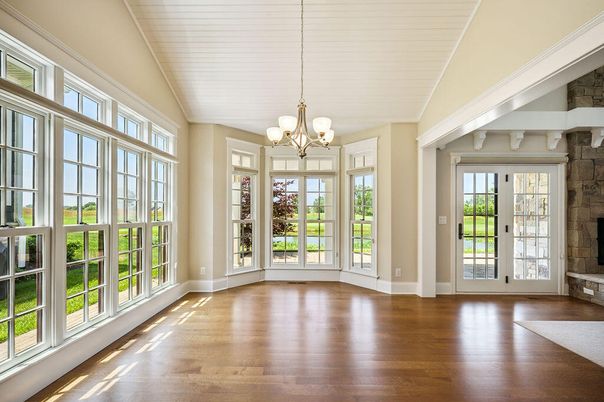 Chandelier, Empty room, Fireplace, Interior, Wood Texture Flooring