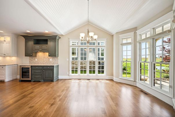 Chandelier, Empty room, Interior, Kitchen, Recessed Lighting, Wood Texture Flooring