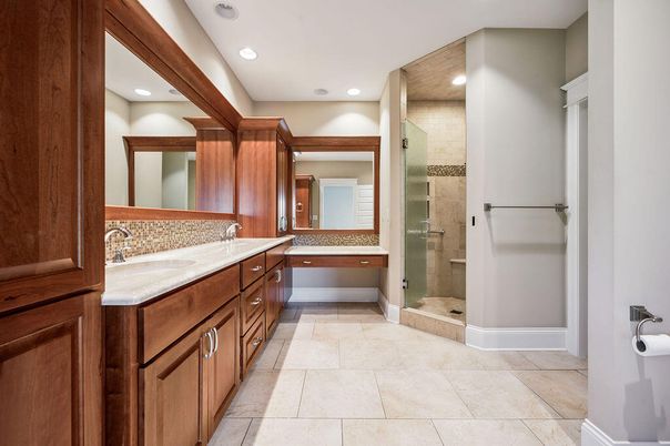 Bathroom, Dual Sink Vanities, Glass Shower, Interior, Recessed Lighting