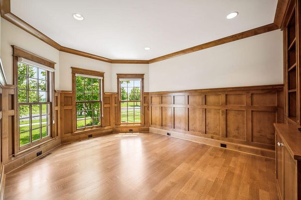 Empty room, Interior, Recessed Lighting, Wood Texture Flooring
