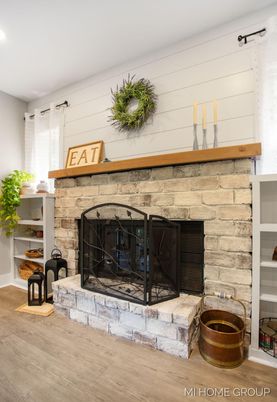 Fireplace, Interior, Recessed Lighting, Wood Texture Flooring