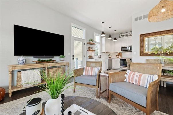 Interior, Kitchen, Pendant Lights, Stainless Steel Appliances, Wood Texture Flooring