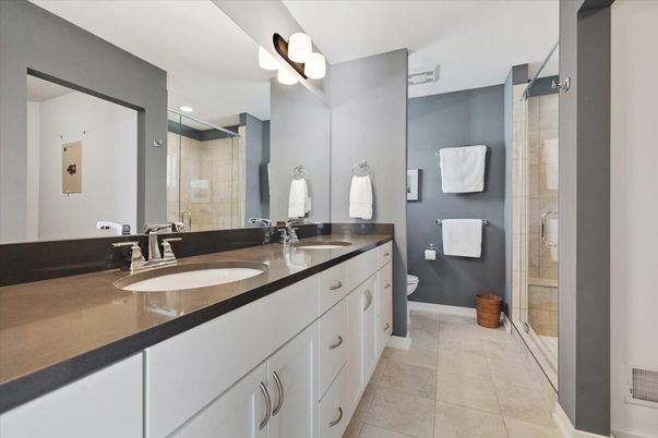 Bathroom, Dual Sink Vanities, Glass Shower, Interior, Recessed Lighting
