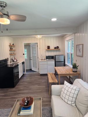 Interior, Kitchen, Living room, Recessed Lighting, Wood Texture Flooring