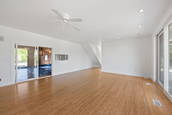 Empty room, Interior, Recessed Lighting, Wood Texture Flooring