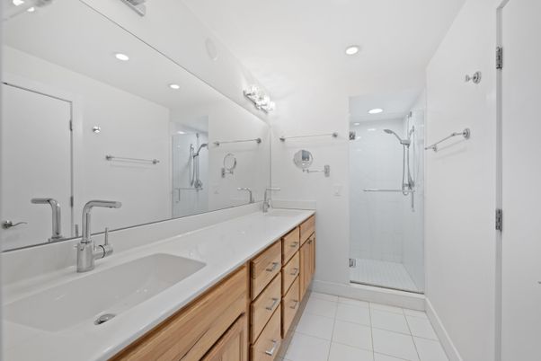 Bathroom, Dual Sink Vanities, Glass Shower, Interior, Recessed Lighting