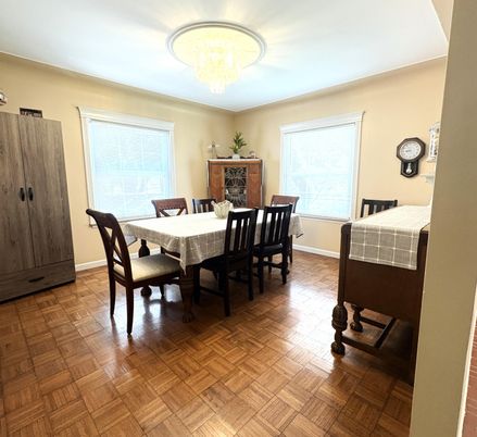 Chandelier, Dining room, Interior, Wood Texture Flooring