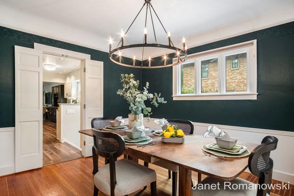 Chandelier, Dining room, Interior, Pendant Lights, Wood Texture Flooring