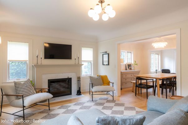 Chandelier, Dining room, Fireplace, Interior, Living room, Wood Texture Flooring