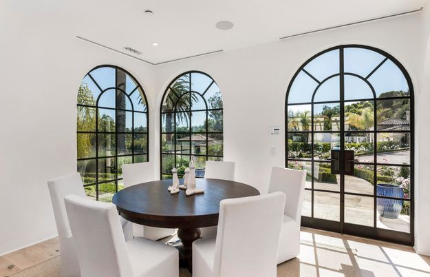 Dining room, Interior, Recessed Lighting, Wood Texture Flooring