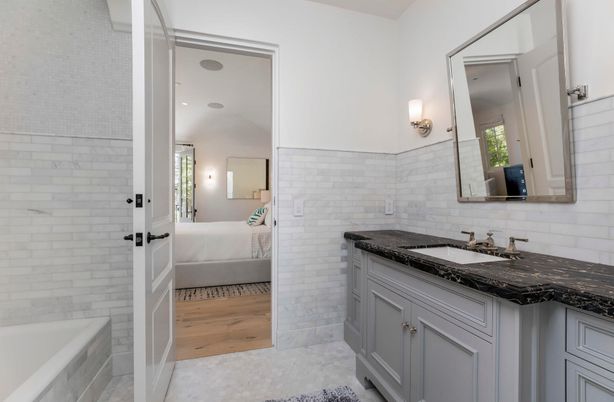 Bathroom, Bedroom, Dual Sink Vanities, Interior, Wood Texture Flooring