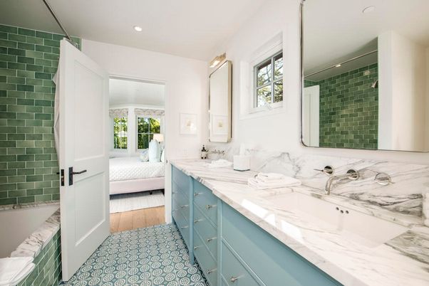 Bathroom, Bedroom, Dual Sink Vanities, Interior, Recessed Lighting, Wood Texture Flooring