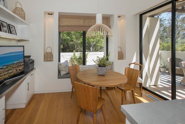 Dining room, Interior, Pendant Lights, Wood Texture Flooring