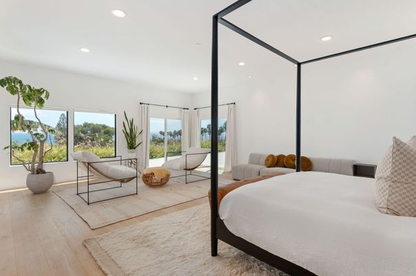 Bedroom, Interior, Recessed Lighting, Water, Wood Texture Flooring