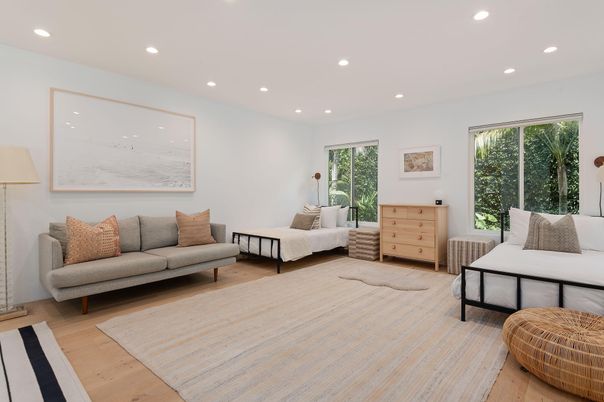 Bedroom, Interior, Recessed Lighting, Wood Texture Flooring