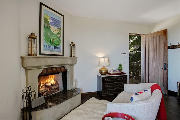 Bedroom, Fireplace, Interior, Wood Texture Flooring