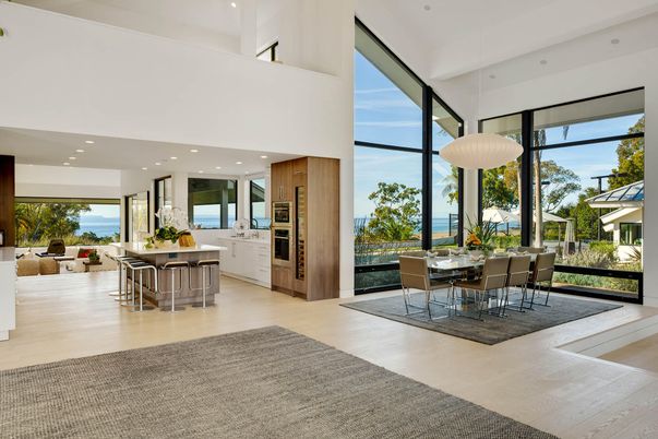 Dining room, Interior, Kitchen, Living room, Pendant Lights, Recessed Lighting, Stainless Steel Appliances, Wood Texture Flooring
