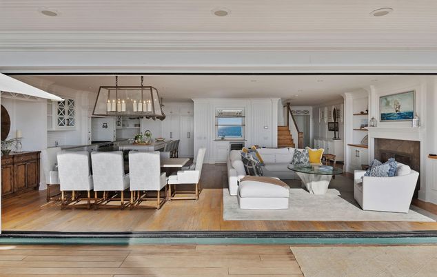 Chandelier, Dining room, Fireplace, Interior, Kitchen, Living room, Pendant Lights, Recessed Lighting, Wood Texture Flooring