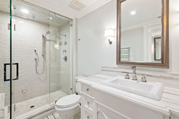 Bathroom, Glass Shower, Interior, Recessed Lighting