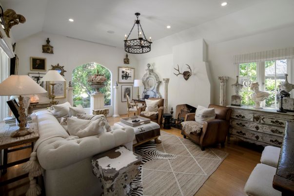 Chandelier, Fireplace, Interior, Living room, Recessed Lighting, Wood Texture Flooring