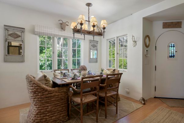 Chandelier, Dining room, Interior, Wood Texture Flooring