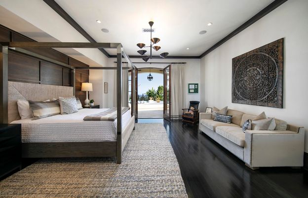 Bedroom, Interior, Pendant Lights, Recessed Lighting, Wood Texture Flooring