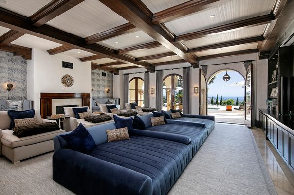 Fireplace, Interior, Living room, Recessed Lighting, Wooden Beams