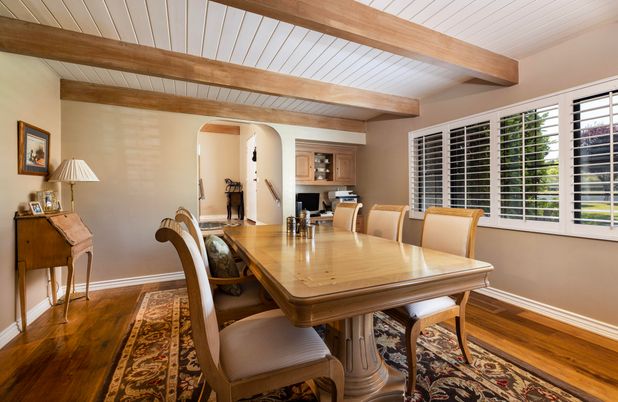 Dining room, Interior, Wooden Beams, Wood Texture Flooring