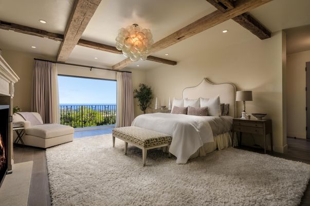 Bedroom, Interior, Recessed Lighting, Wooden Beams, Wood Texture Flooring