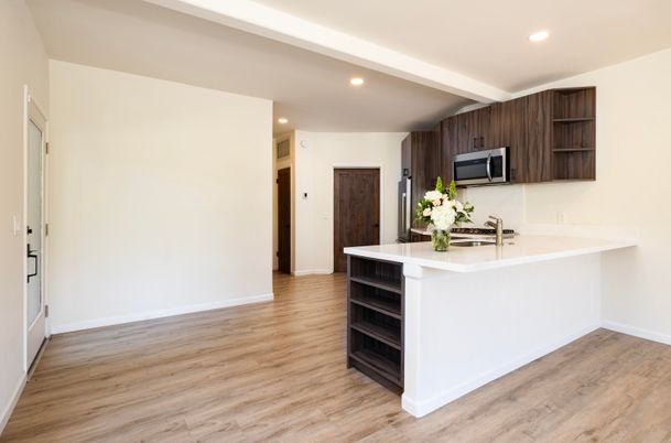Interior, Kitchen, Recessed Lighting, Wood Texture Flooring