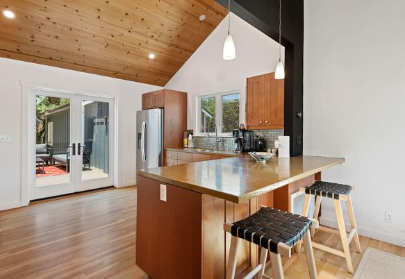 Interior, Kitchen, Pendant Lights, Recessed Lighting, Wooden Ceilings, Wood Texture Flooring
