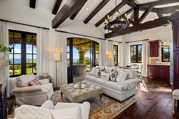 Chandelier, Interior, Living room, Recessed Lighting, Water, Wooden Beams, Wood Texture Flooring