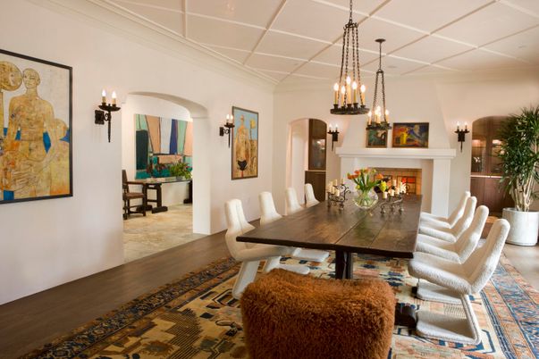 Dining room, Fireplace, Interior, Living room, Pendant Lights, Wood Texture Flooring