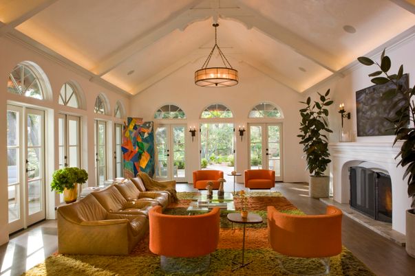 Fireplace, Interior, Living room, Pendant Lights, Wood Texture Flooring