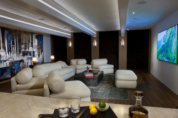 Interior, Living room, Recessed Lighting, Wood Texture Flooring