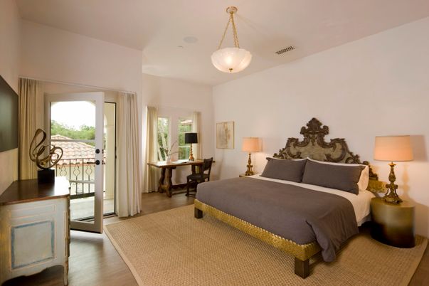 Bedroom, Interior, Pendant Lights, Wood Texture Flooring