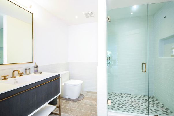 Bathroom, Glass Shower, Interior, Recessed Lighting