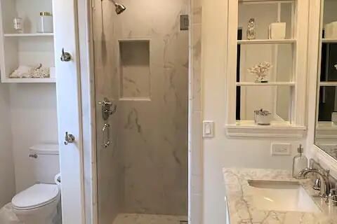 Bathroom, Glass Shower, Interior, Marble Walls