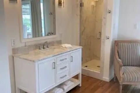 Bathroom, Interior, Marble Walls, Wood Texture Flooring