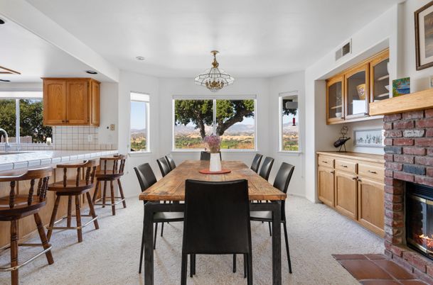 Dining room, Fireplace, Interior, Recessed Lighting